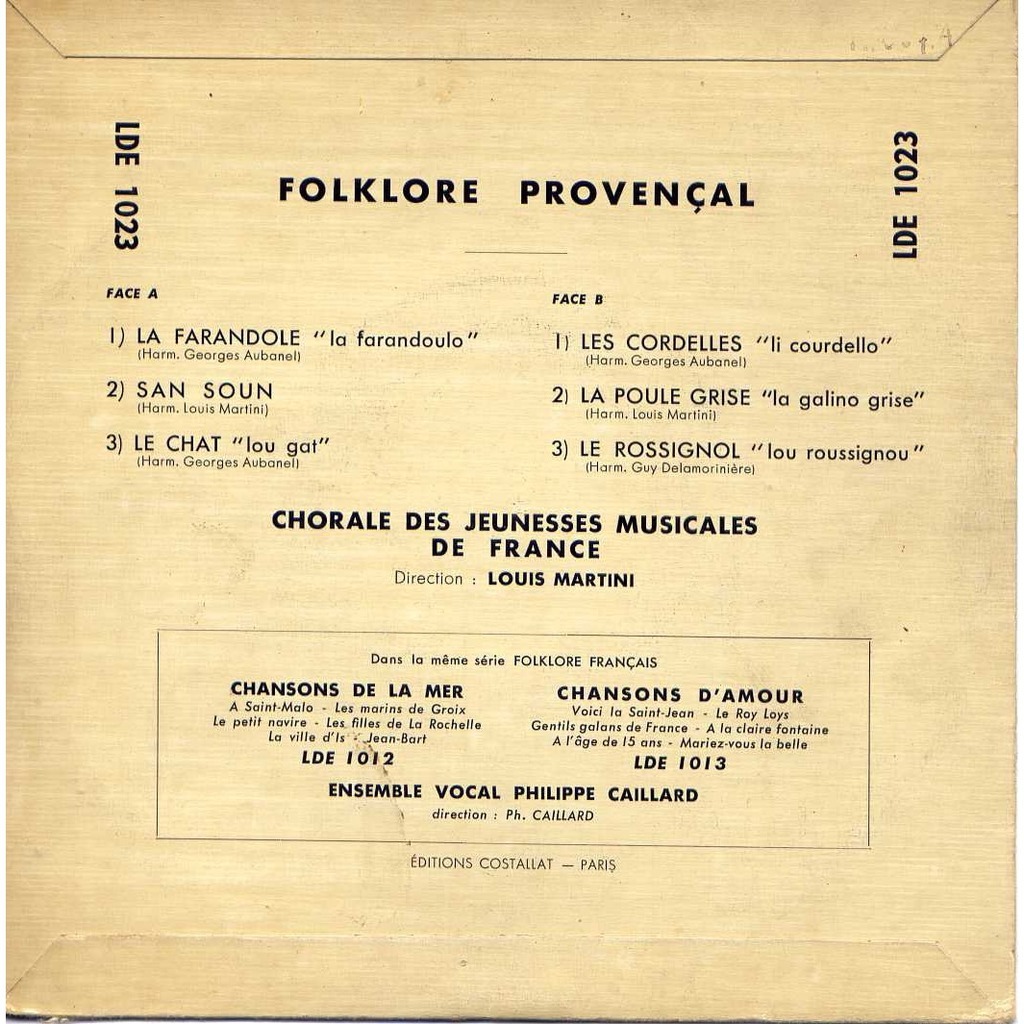 JEUNESSES MUSICALES DE FRANCE chansons de provence, folklore provençal