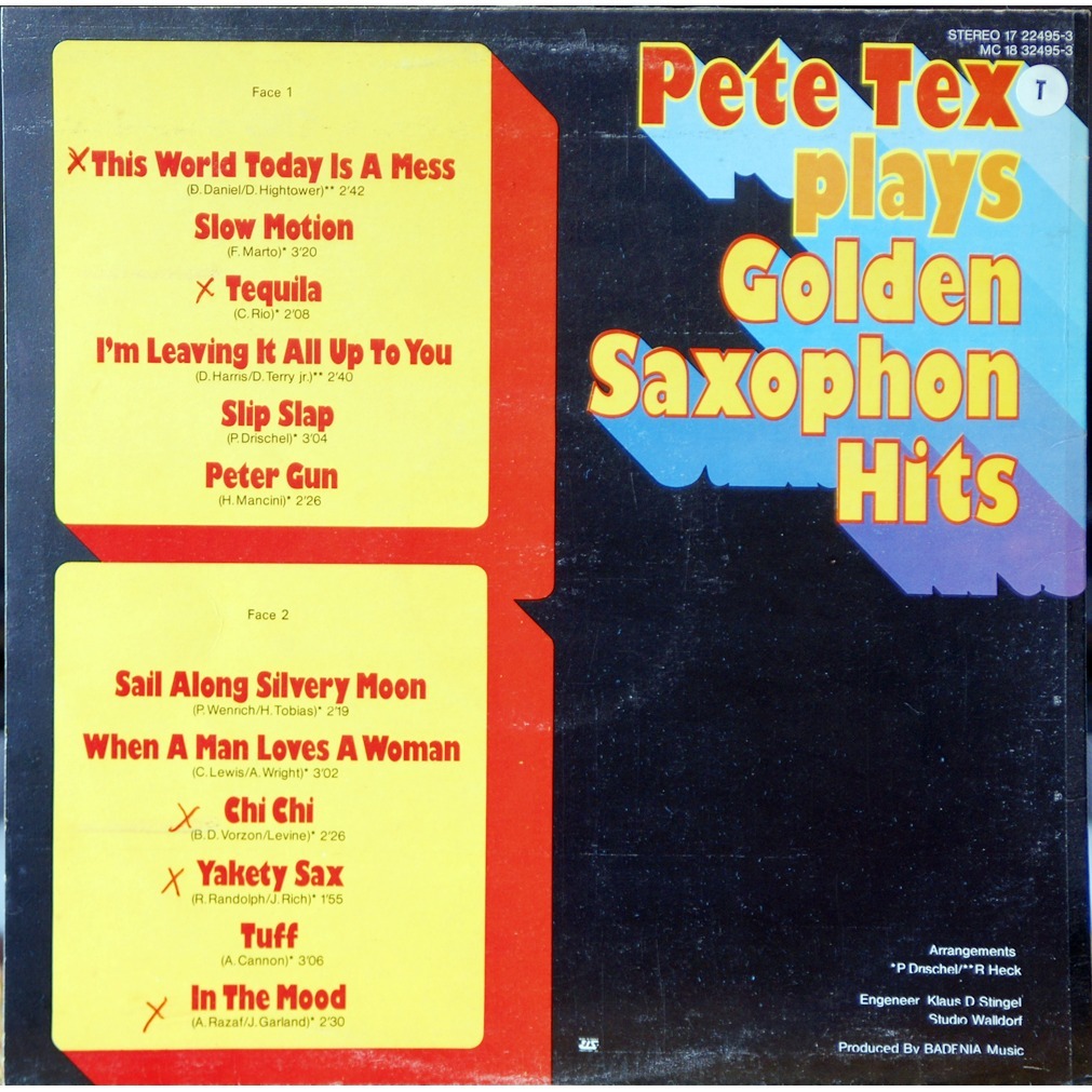 golden saxophon hits by PETE TEX, LP with rarissime