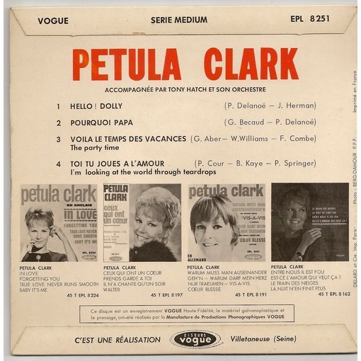 petula clark Hello Dolly !/Toi tu joues à l'amour/Voilà le temps des vacances/Pourquoi papa