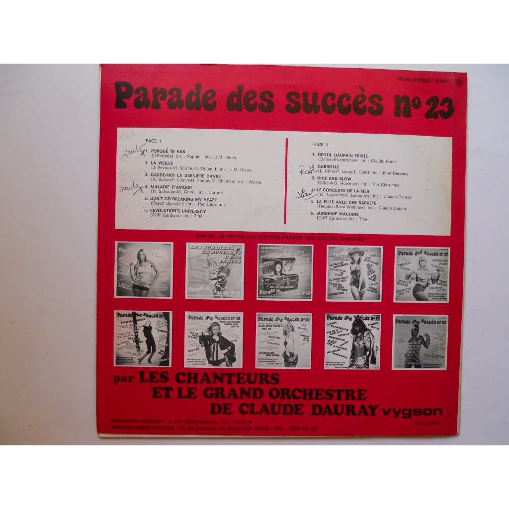 Parade des succès n°23 de Claude Dauray, 33T chez platine - Ref:114881715